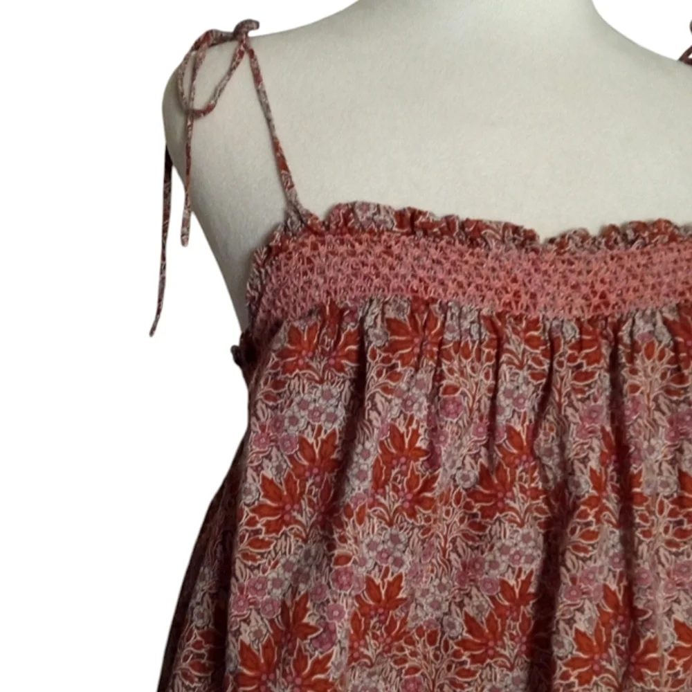 J. Crew Red Floral Smocked Tie-Strap Camisole